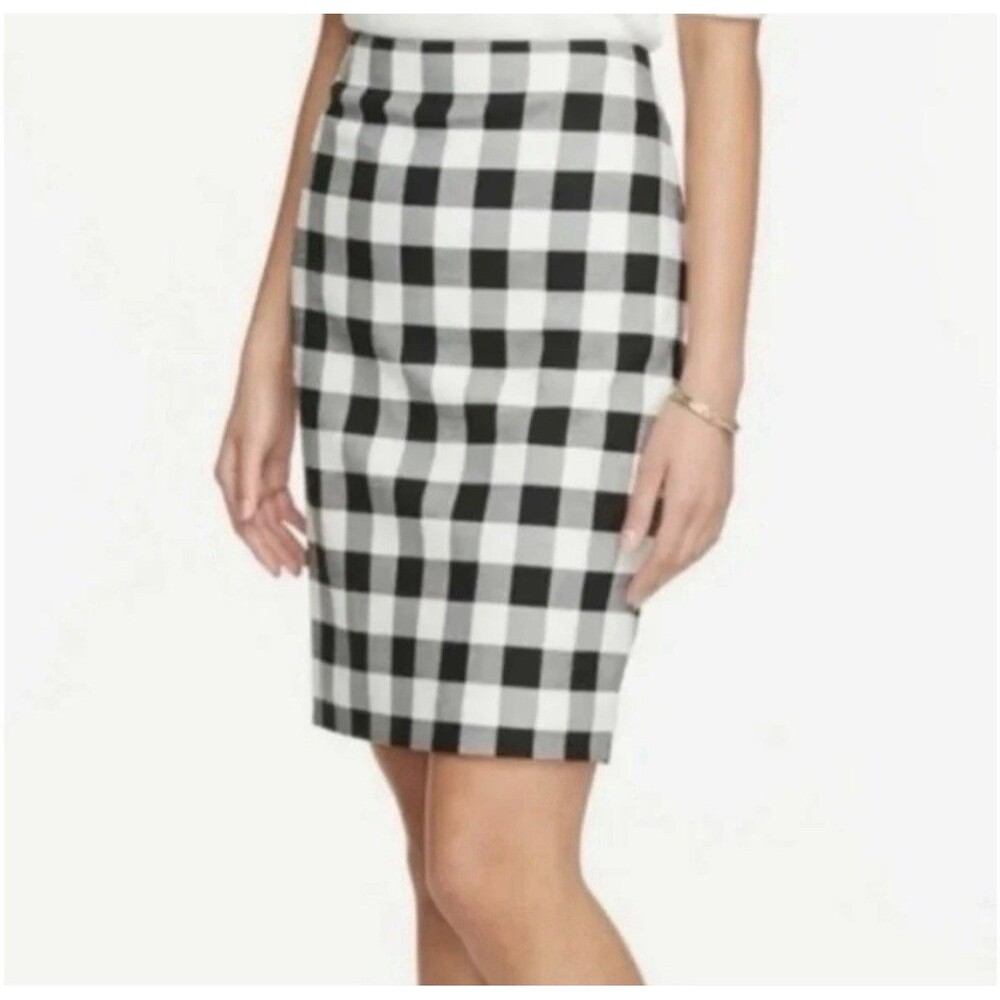 Ann Taylor Loft Black White Gingham Buffalo Plaid Pencil Skirt Women’s Size 6
